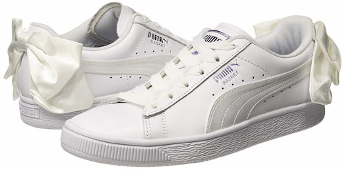 Puma Women's Basket Bow Satin Wn s Leather Sneakers white color