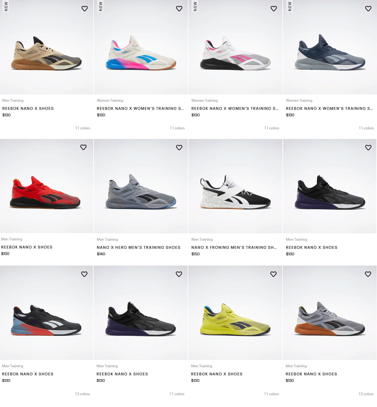  us reebok nano x Price list and color are availble in Reebok.com and amazon.com 